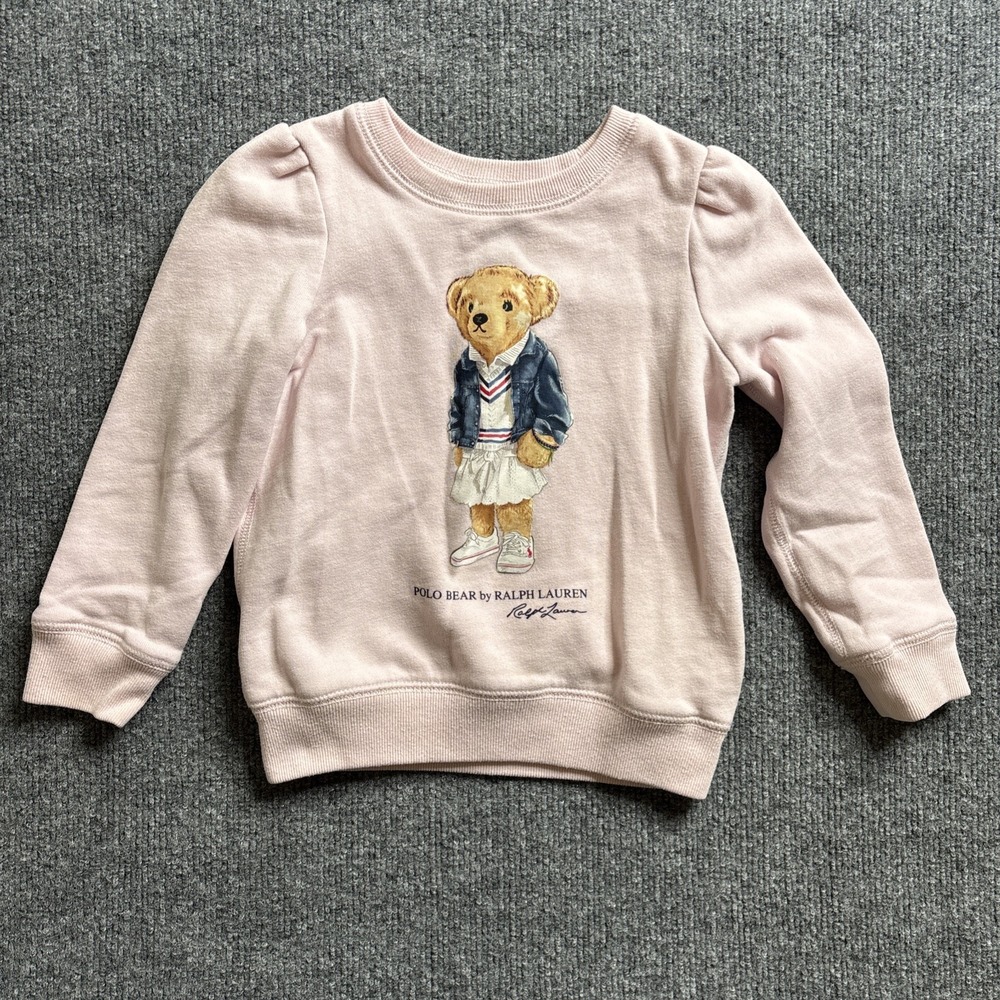 Polo Ralph Lauren Sweatshirt Girls 5 Pink Fleece Polo Bear Graphic Pullover